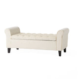 Christopher Knight Home® - Noble House - Keiko Contemporary Rolled Arm Velvet Storage Ottoman Bench, Ivory and Dark Brown