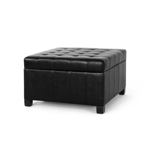 English Elm Christopher Knight Home® - ISABELLA Ottoman with Faux Leather Button-Tufted Top, Hidden Storage & Soft-Close Hinges for Home Comfort Black 74567.00MDNT