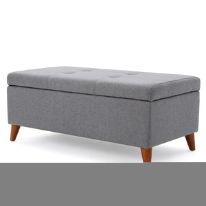 English Elm Storage Ottoman Bench with Lift Top Grey Upholstered Rolled Arm Traditional Style 74491.00GRY