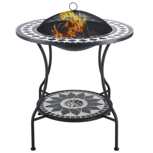 English Elm 30" 3-in-1 Outdoor Fire Pit Dining Table with Ceramic Top, Ice Bucket, Storage Shelf & Spark Screen W2225142618