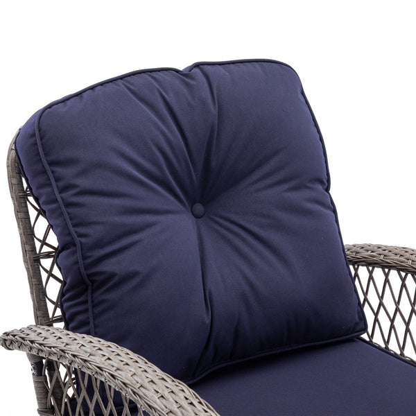 English Elm 3 Pieces Outdoor Swivel Rocker Patio Chairs Set with 360° Rotation, Tempered Glass Table & Plush Cushions Navy Blue W640142463