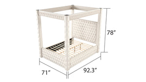 English Elm Luxurious Luxurious Four-Poster Queen Bed Crafted From Durable Wood With Tufted Headboard In Soft Cream Finish B009S01191