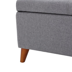 English Elm Storage Ottoman Bench with Lift Top Grey Upholstered Rolled Arm Traditional Style 74491.00GRY