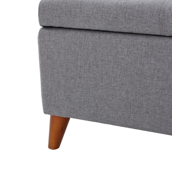 English Elm Storage Ottoman Bench with Lift Top Grey Upholstered Rolled Arm Traditional Style 74491.00GRY