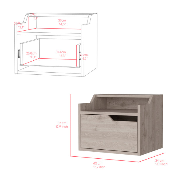 English Elm Floating Nightstand Chester Light Gray Wall-Mount Floating Shelf with Drawer, Dual-Tier Surface, Sleek Modern Bedroom Storage B092142804