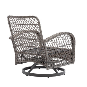 English Elm 3 Pieces Outdoor Swivel Rocker Patio Chairs Set with 360° Recline, Thick Cushions & Tempered Table Blue W640142359