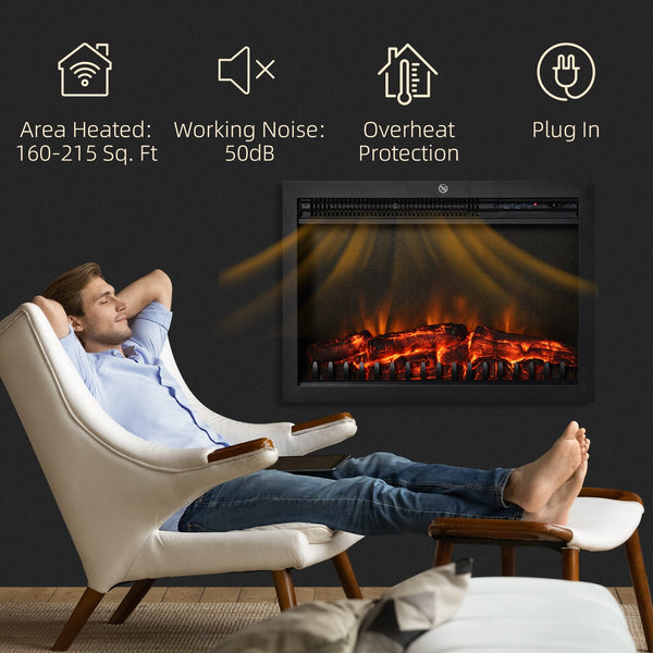 English Elm 24" Electric Fireplace Insert Retro Recessed Heater with Realistic Flames, Remote, 750/1500W, Black W2225142642