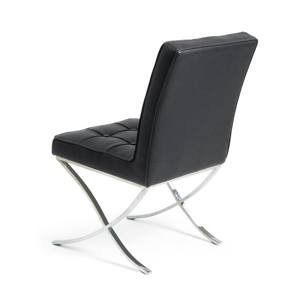 English Elm Christopher Knight Home® - PAVILION Dining Chair Set of 2 with Button-Tufted Waffle Stitching and Polished Silver X-Leg Base Black 59927.00