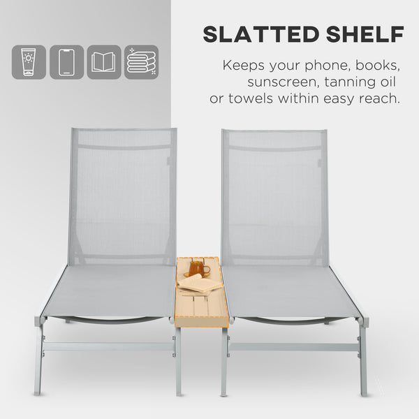 English Elm Chaise Conjoined 2-Person Aluminum Pool Lounge Chairs with 5-Position Recline, Shelf & Breathable Mesh W2225142467