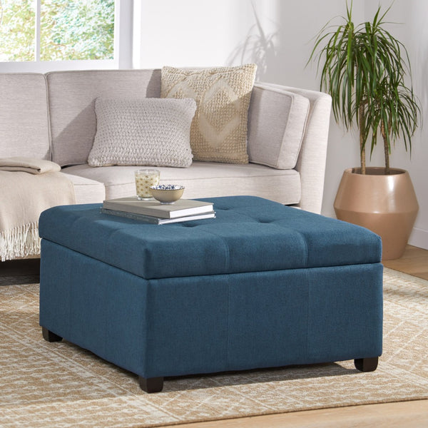 English Elm Carlsbad Tufted Waffle Lid Square Ottoman with Birch Legs for Living Room Storage 73426.00FDBL