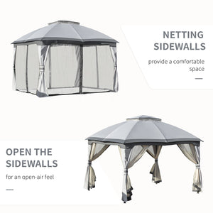 English Elm 10' Outdoor Gazebo 10x12 Patio Canopy Shelter with Double Vented Roof, Zippered Mesh Walls, Steel Frame W2225142547