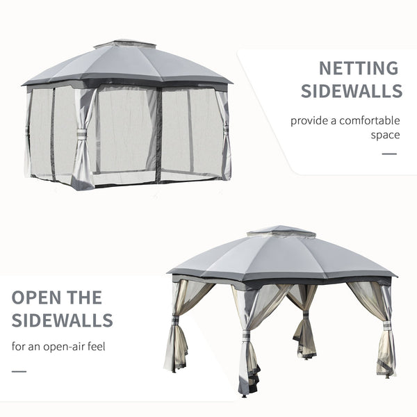 English Elm 10' Outdoor Gazebo 10x12 Patio Canopy Shelter with Double Vented Roof, Zippered Mesh Walls, Steel Frame W2225142547