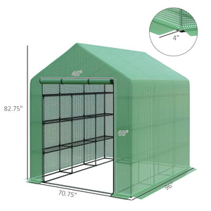 English Elm Walk-in Greenhouse with Roll-Up Zipper Door, 18 Metal Shelves, Heavy-Duty PE Cover, UV Shielding, 96"x70.75"x82.75" W2225142615