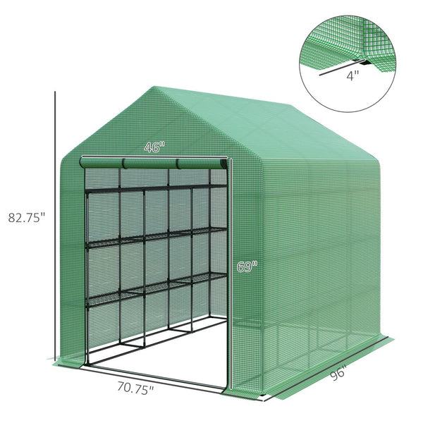 English Elm Walk-in Greenhouse with Roll-Up Zipper Door, 18 Metal Shelves, Heavy-Duty PE Cover, UV Shielding, 96"x70.75"x82.75" W2225142615