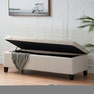 English Elm Storage Ottoman Bench with Button Tufted Waffle Lid for Bedroom or Living Room 68087.00DBGELNN