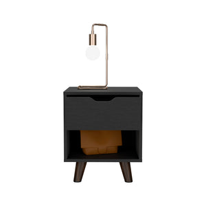 English Elm Nightstand Carleen Black — Engineered Wood Nightstand with Display Shelf, Spacious Drawer, Stylish Legs B092142792
