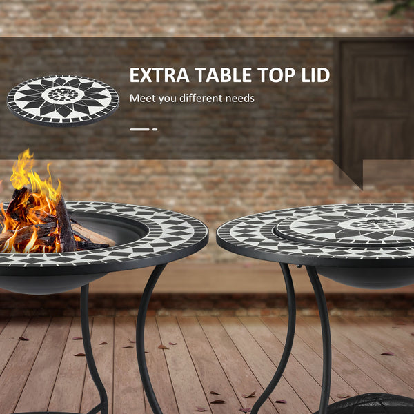 English Elm 30" 3-in-1 Outdoor Fire Pit Dining Table with Ceramic Top, Ice Bucket, Storage Shelf & Spark Screen W2225142618