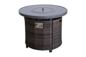 English Elm 25" Outdoor Fire Pit Table with Lid — 55,000 BTU Rustproof Aluminum & Wicker, Hidden Tank, Cover Included Espresso B120142404