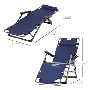 English Elm Tanning Chair with Adjustable 120°–180° Recline, Folding Lightweight Metal Frame, Pillow & Pocket - Portable Outdoor Lounge for Pool, Beach, Camping, Up to 330 lb capacity Navy W2225142469