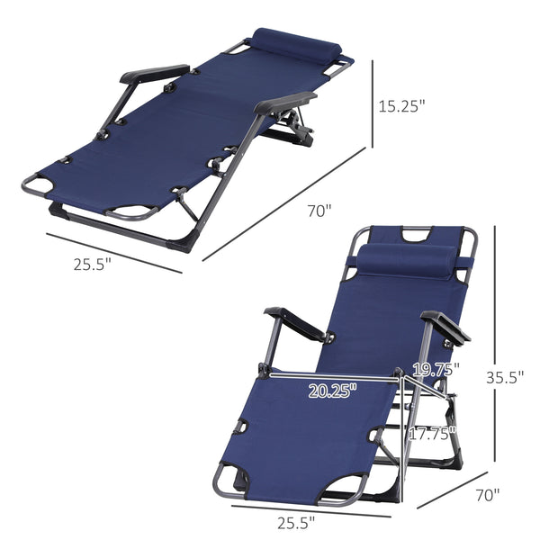 English Elm Tanning Chair with Adjustable 120°–180° Recline, Folding Lightweight Metal Frame, Pillow & Pocket - Portable Outdoor Lounge for Pool, Beach, Camping, Up to 330 lb capacity Navy W2225142469