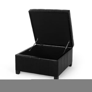 English Elm Christopher Knight Home® - ISABELLA Ottoman with Faux Leather Button-Tufted Top, Hidden Storage & Soft-Close Hinges for Home Comfort Black 74567.00MDNT