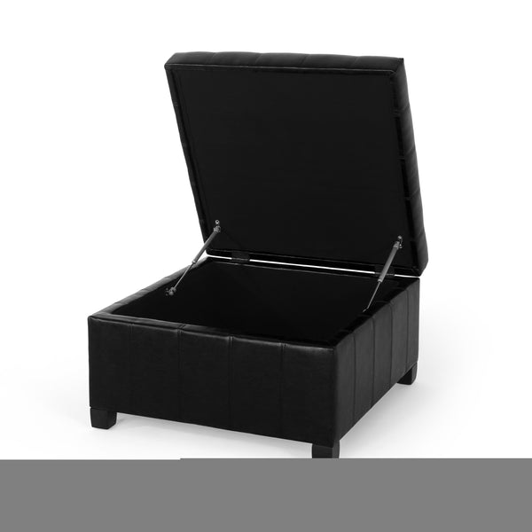 English Elm Christopher Knight Home® - ISABELLA Ottoman with Faux Leather Button-Tufted Top, Hidden Storage & Soft-Close Hinges for Home Comfort Black 74567.00MDNT