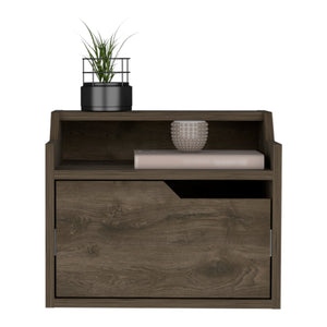 English Elm Floating Nightstand Chester Wall-Mounted Dark Brown Engineered Wood Floating Shelf with Drawer, Dual-Tier Storage Elegance B092142808