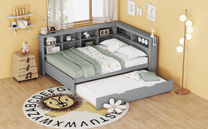 English Elm Wooden Twin Daybed with Storage Drawers Usb Charging Shelf and Pine Frame N733S347731E
