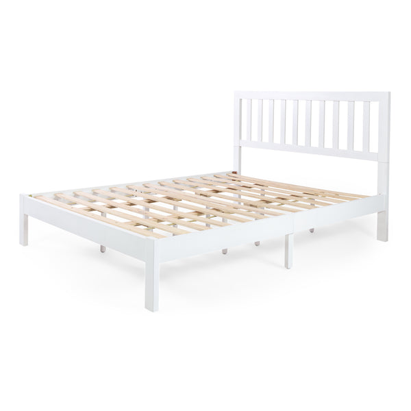 English Elm Christopher Knight Home® - Acacia Solid Wood Queen Platform Bed Frame with Headboard in White — Low Profile, Durable Slats Support 72150.00WHI-Q