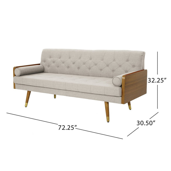 English Elm Aidan Tufted Fabric Sofa with Diamond Stitching and Gold Tipped Rubberwood Legs Beige 61688.00BGE