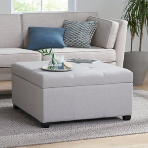 English Elm Carlsbad Tufted Waffle Lid Square Ottoman with Birch Legs for Living Room Storage 73426.00FLGY