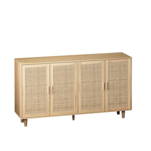English Elm 62.20"Elegant Rattan 4-Door Storage Cabinet with Solid Wood Legs, 110lb Top, Stylish Organization W757133282