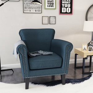 English Elm Christopher Knight Home® - CLUB Chair with Curved Silhouette and Nailhead Trim — Upholstered Luxury Accent Seat with Birch Legs Navy Blue 31.5 L x 24.75 W x 23 H 60841.00NBL