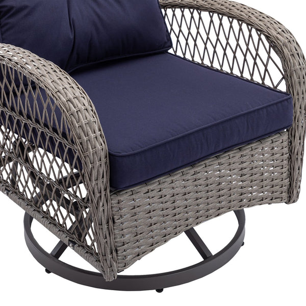 English Elm 3 Pieces Outdoor Swivel Rocker Patio Chairs Set with 360° Rotation, Tempered Glass Table & Plush Cushions Navy Blue W640142463
