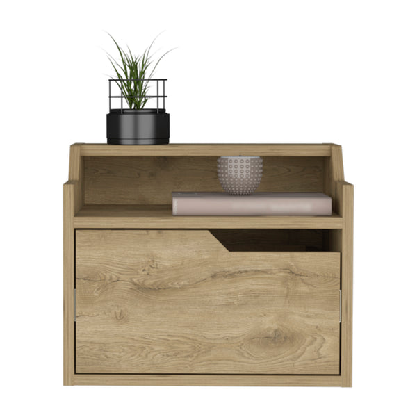 English Elm Floating Nightstand Chester Macadamia Beige – Wall-Mount Floating Shelf with Spacious Drawer, Dual-Tier Design for Modern Bedrooms B092142803