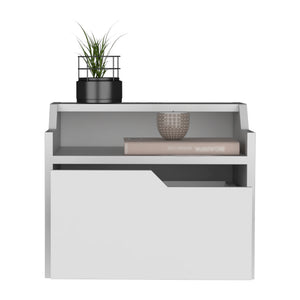 English Elm Floating Nightstand Chester Wall-Mount White — Modern Floating Nightstand with Drawer, Dual-Tier Surface, Space-Saving Design B092142805