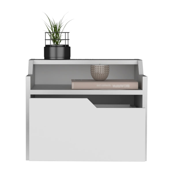 English Elm Floating Nightstand Chester Wall-Mount White — Modern Floating Nightstand with Drawer, Dual-Tier Surface, Space-Saving Design B092142805