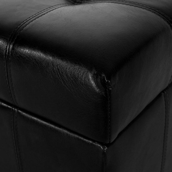 English Elm Christopher Knight Home® - ISABELLA Ottoman with Faux Leather Button-Tufted Top, Hidden Storage & Soft-Close Hinges for Home Comfort Black 74567.00MDNT