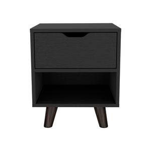 English Elm Nightstand Carleen Black — Engineered Wood Nightstand with Display Shelf, Spacious Drawer, Stylish Legs B092142792
