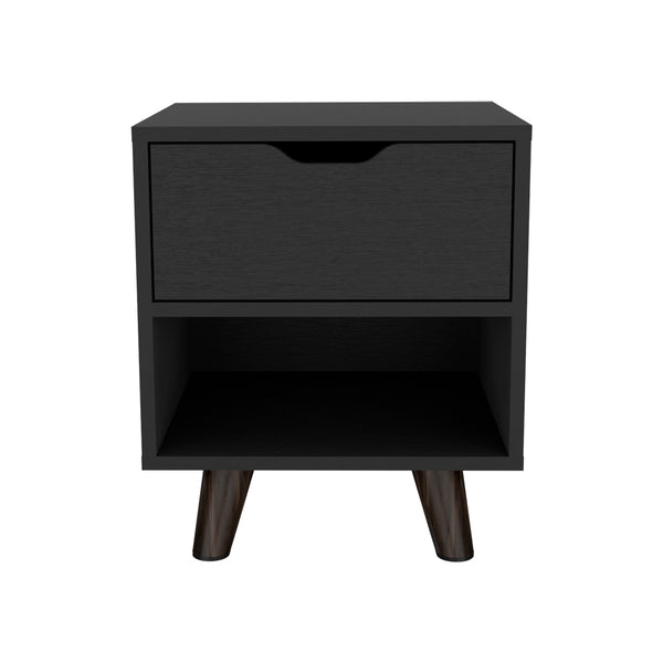English Elm Nightstand Carleen Black — Engineered Wood Nightstand with Display Shelf, Spacious Drawer, Stylish Legs B092142792