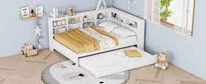 English Elm Wooden Full Size DayBed with Trundle, Pine Frame, Dual Storage Shelf and Built-in USB Charging Ports White 80 L x 13.8 W x 7.5 H N733S347731K