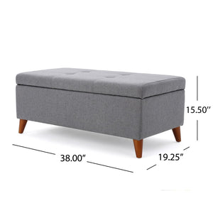 English Elm Storage Ottoman Bench with Lift Top Grey Upholstered Rolled Arm Traditional Style 74491.00GRY