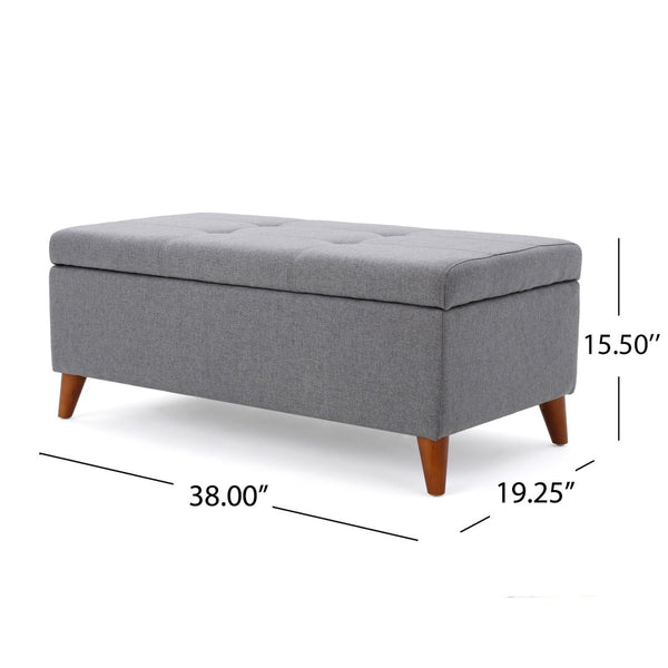 English Elm Storage Ottoman Bench with Lift Top Grey Upholstered Rolled Arm Traditional Style 74491.00GRY