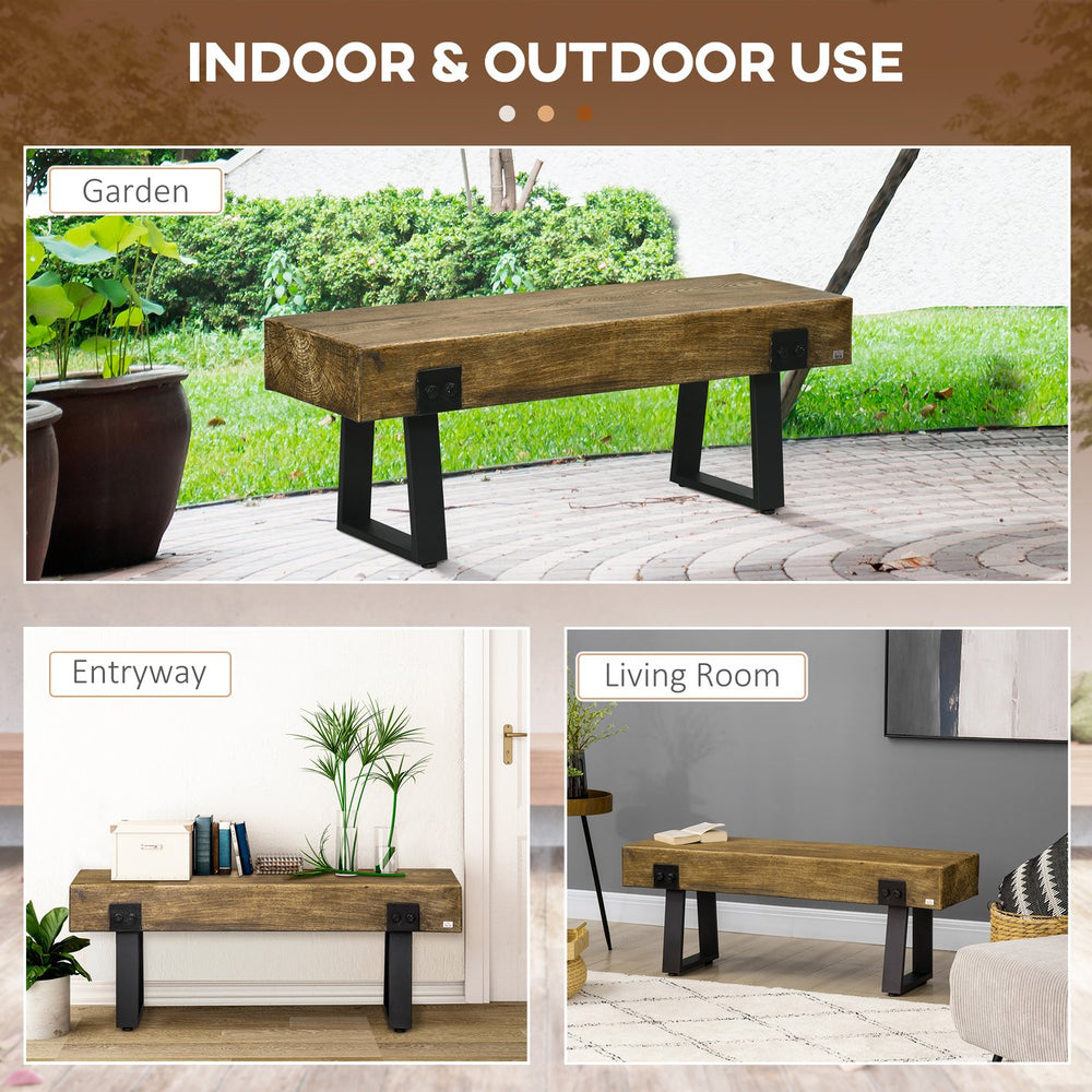 English Elm Garden Rustic Wood-Effect Concrete Bench with Black Metal Legs, Indoor/Outdoor Entryway Seating W2225142663