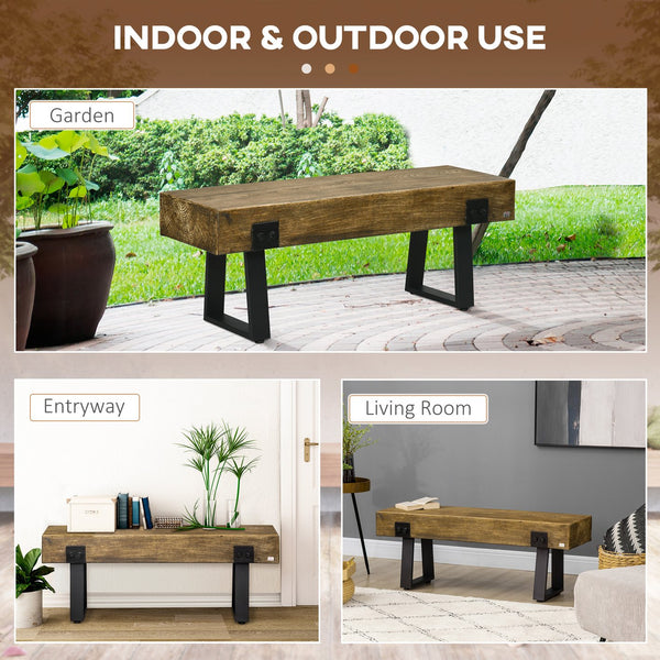 English Elm Garden Rustic Wood-Effect Concrete Bench with Black Metal Legs, Indoor/Outdoor Entryway Seating W2225142663