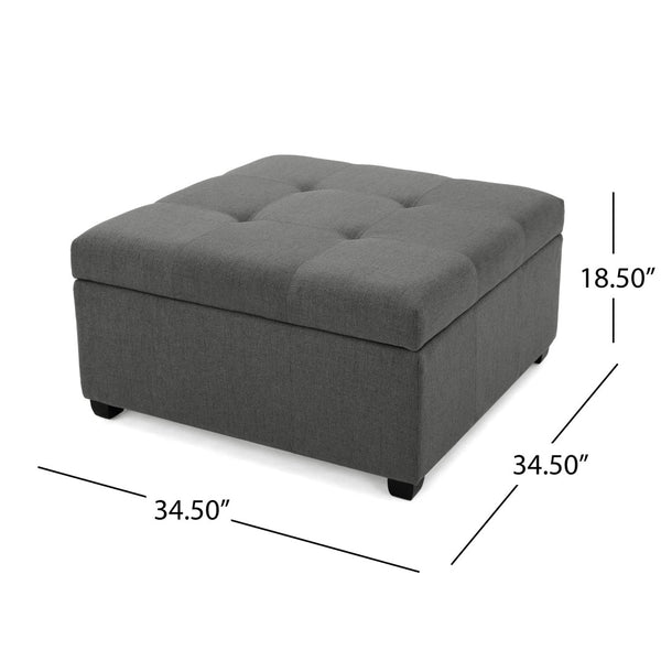 English Elm Carlsbad Tufted Waffle Lid Square Ottoman with Birch Legs for Living Room Storage 73426.00FDGY