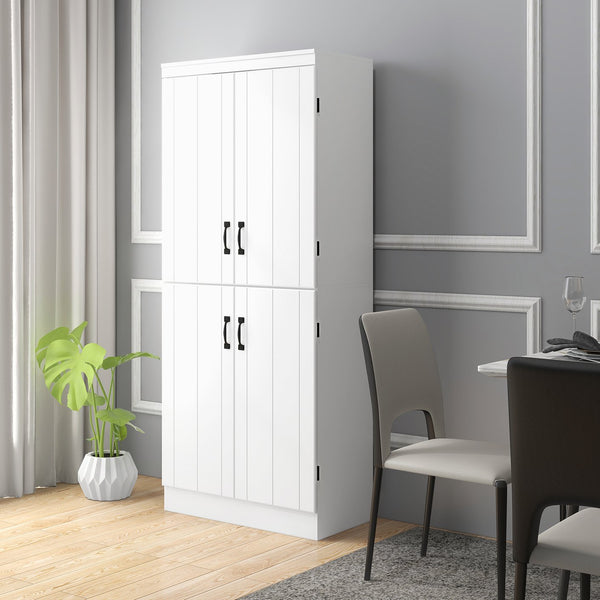 English Elm 70" Kitchen Pantry Tall Freestanding Storage Cabinet with 6-Tier Shelves, 4 Doors, Black Handles, Anti-Tip Protection White W2225S00027