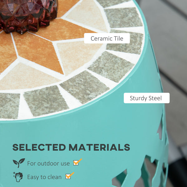 English Elm 12" Blue Mosaic Patio Side Table - Durable Steel Frame, Versatile Garden Stool, 175 lb Capacity W2225142494