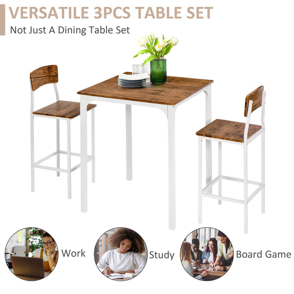 English Elm 3 Piece Bar Table Set - Industrial Counter Height 3-Person Dining Nook with Steel Legs & Footrests, White W2225142653