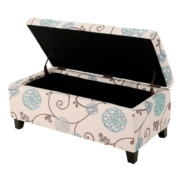 English Elm Storage Ottoman Upholstered Bench with Hidden Compartment for Living Room Seating 67218.00WBLU